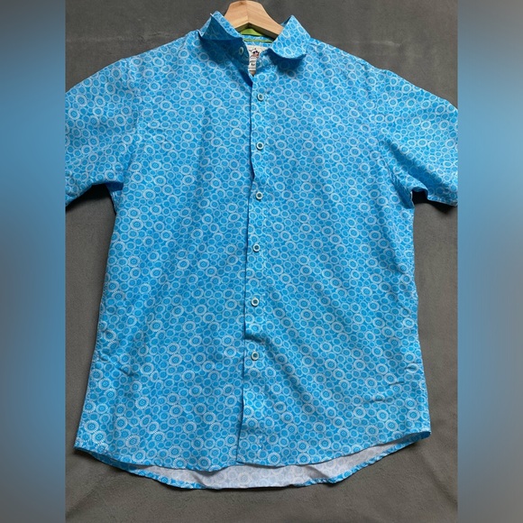 Marti Kat Shirt Mens Small Blue Short Sleeve Button Up Geometric Beach Vacation - Picture 5 of 11